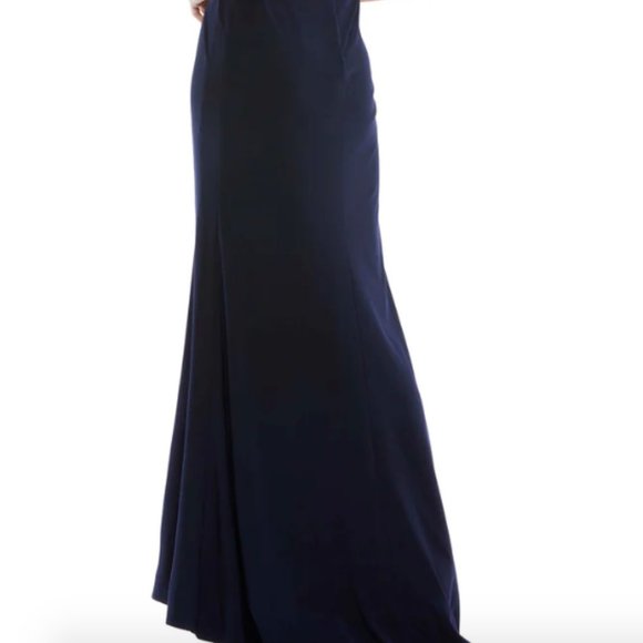 MAC DUGGAL 67850 FAUX WRAP V-NECK CAP SLEEVE JERSEY STRETCH NAVY GOWN sz 22 - Picture 7 of 7
